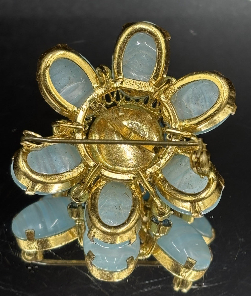 Vintage 1950s Vintage AUSTRIA Moonglow Glass Flower Brooch Signed