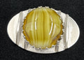 Vintage Modernist Brooch – Faux Agate Glass Cabochon, Silver Tone Oval Pin