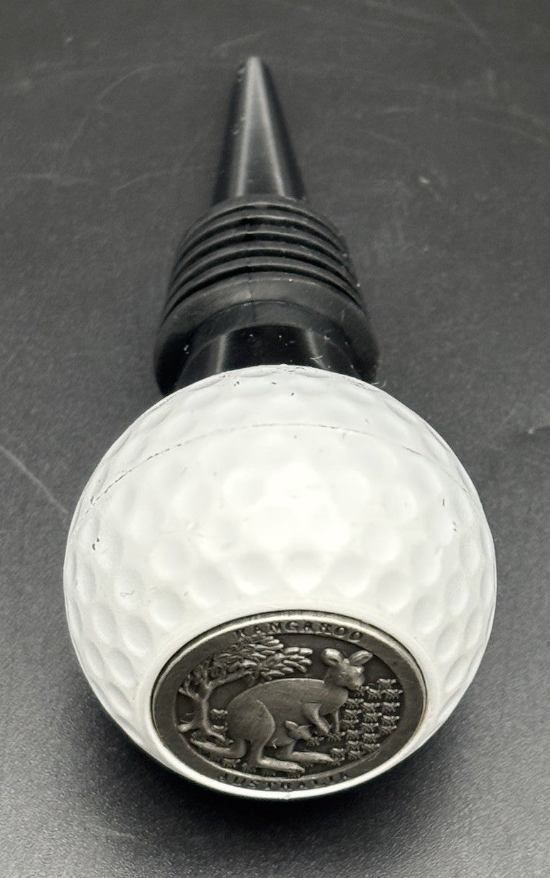Australian Kangaroo Wine Bottle Stopper Golf Ball Barware Metal Top