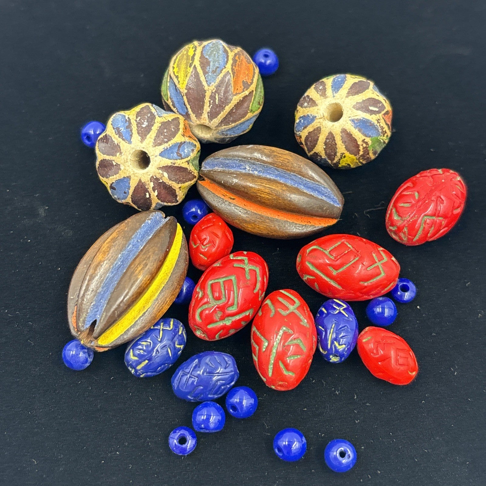 Vintage Bead Lot Millefiori Polymer & Czech Glass Red Blue Beads Jewelry Making