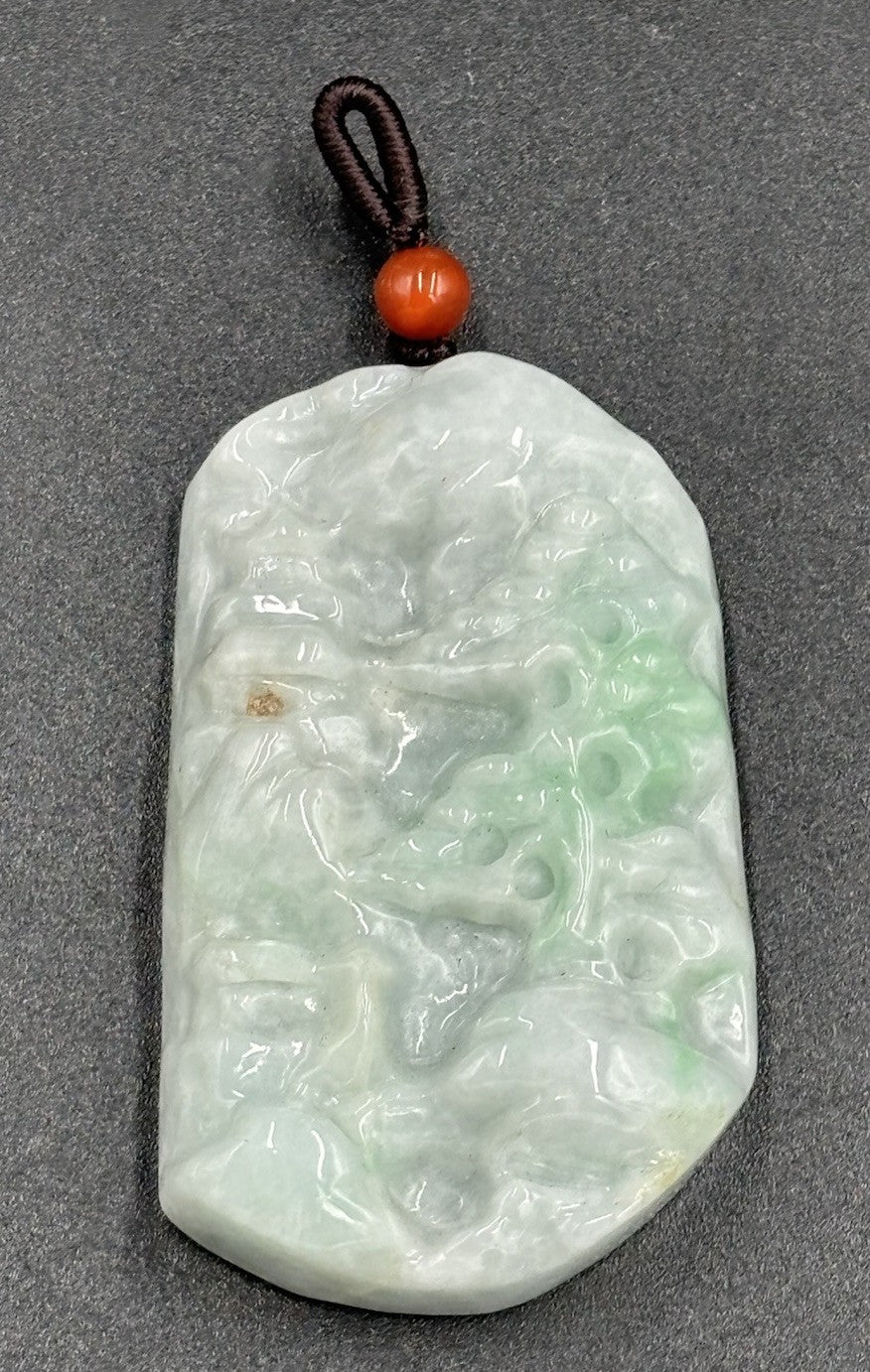 Natural Jadeite Jade Pendant Translucent Apple Green Landscape Carving 43g