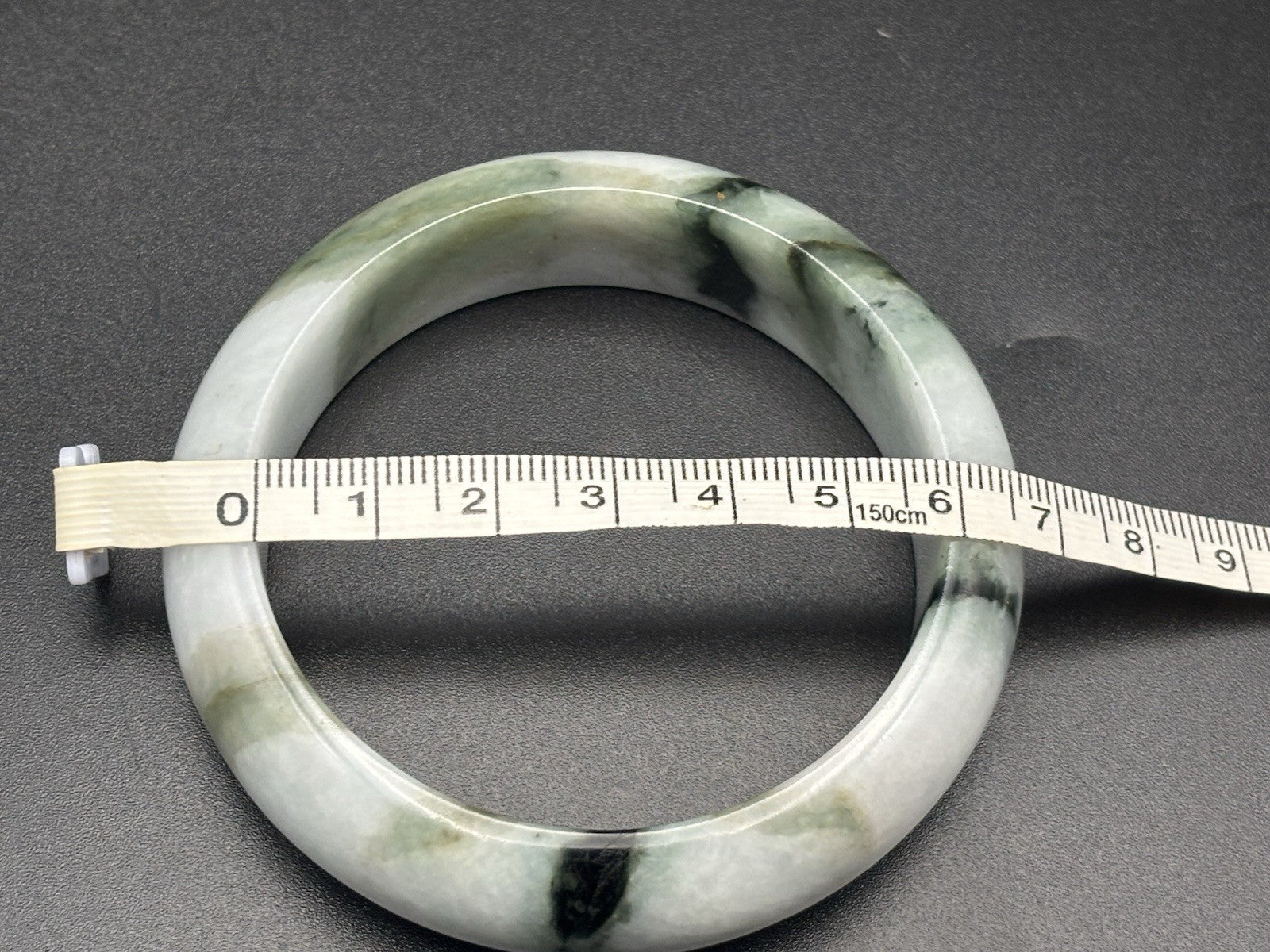 Natural Burmese Jadeite Jade Bangle Moss In Snow Heavy Carved Vintage Bracelet