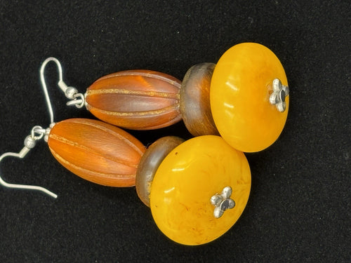 Vintage casein egg yolk earrings chunky marbled butterscotch tribal boho dangle