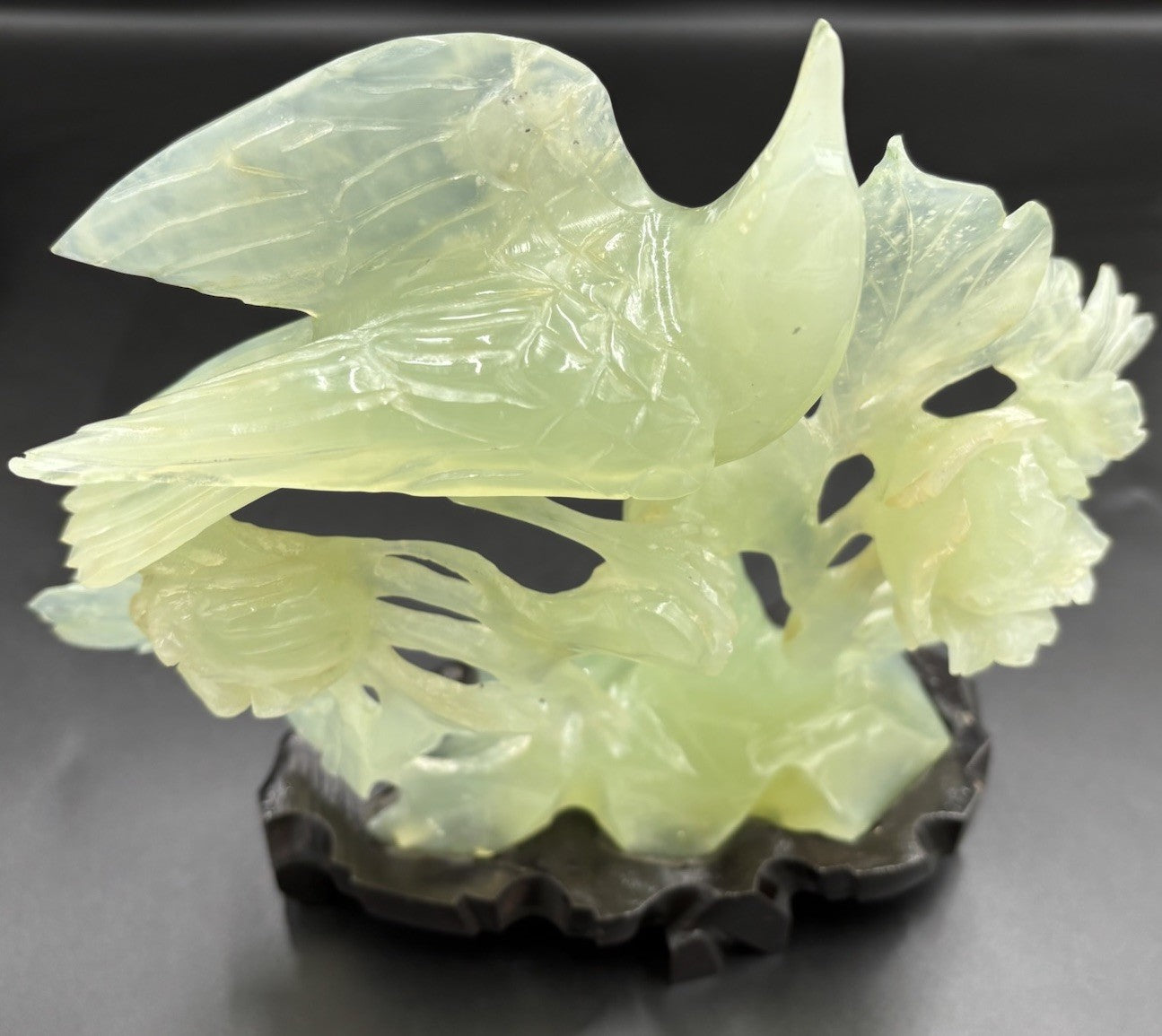 Large Chinese Jadeite Jade Bird Floral Carving Hand Carved Display Sculpture