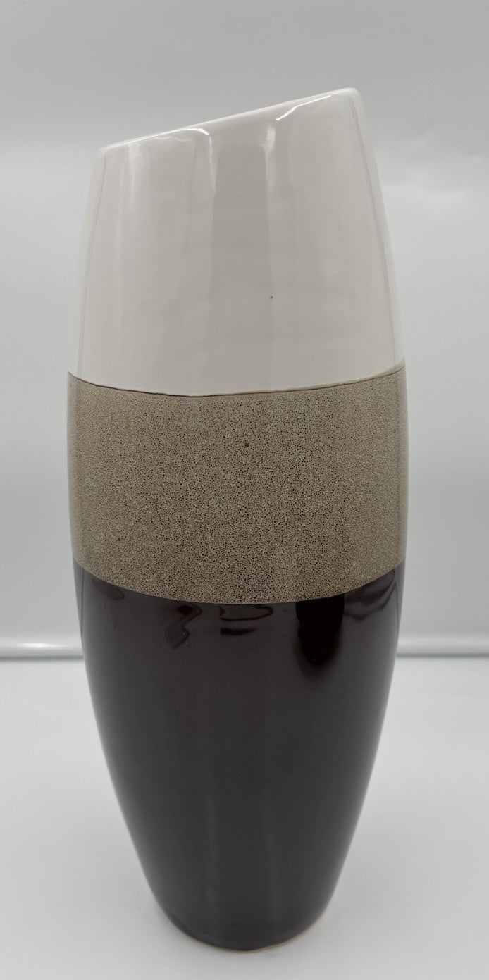 Large Round Ceramic Vase Brown White Speckled Modern Home Decor