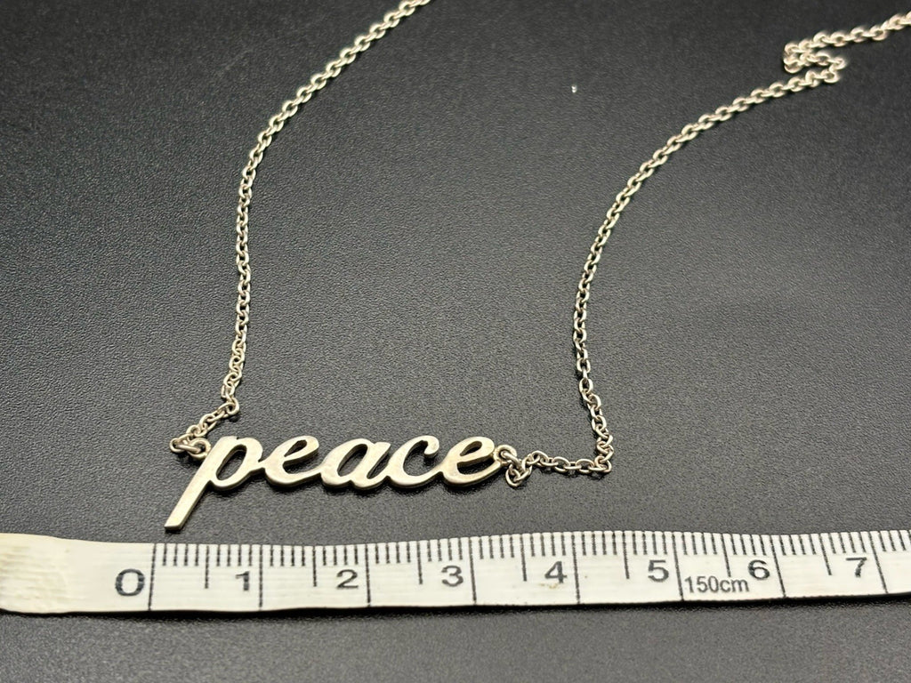 Sterling Silver 925 Peace Necklace Minimalist Script Pendant Chain