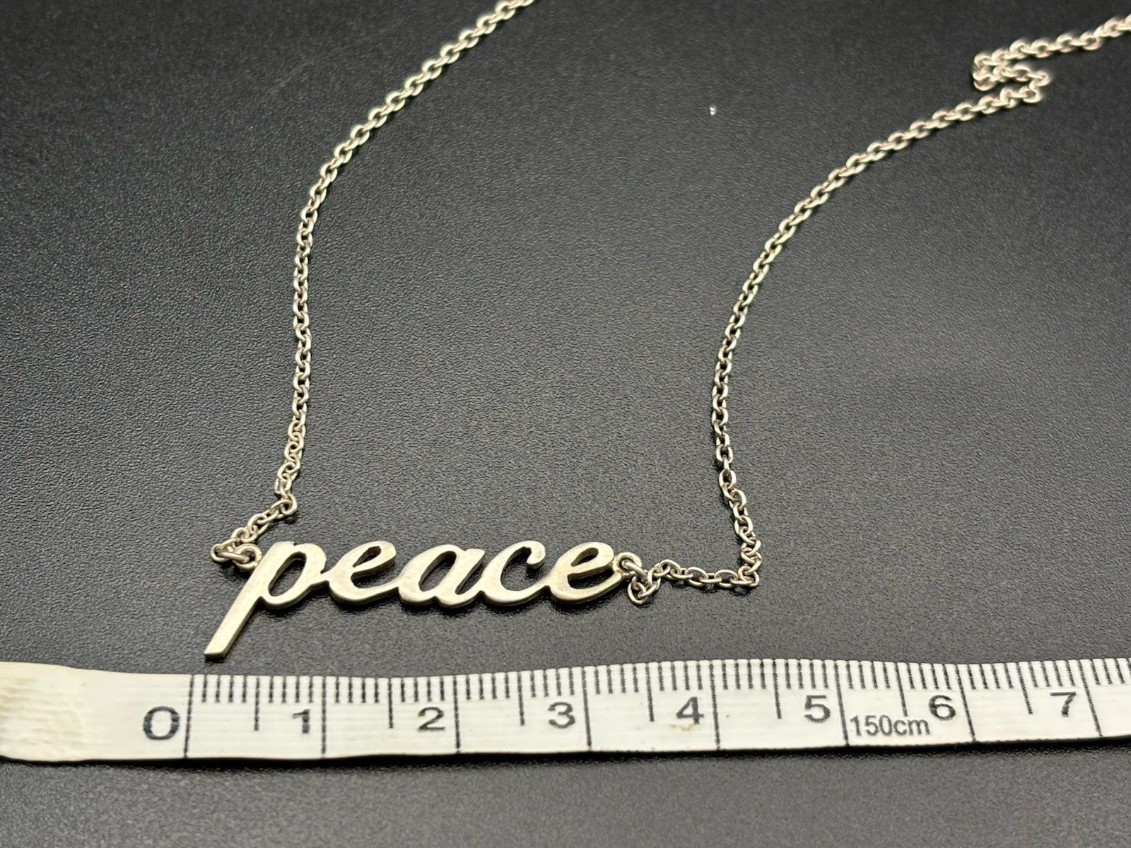 Sterling Silver 925 Peace Necklace Minimalist Script Pendant Chain