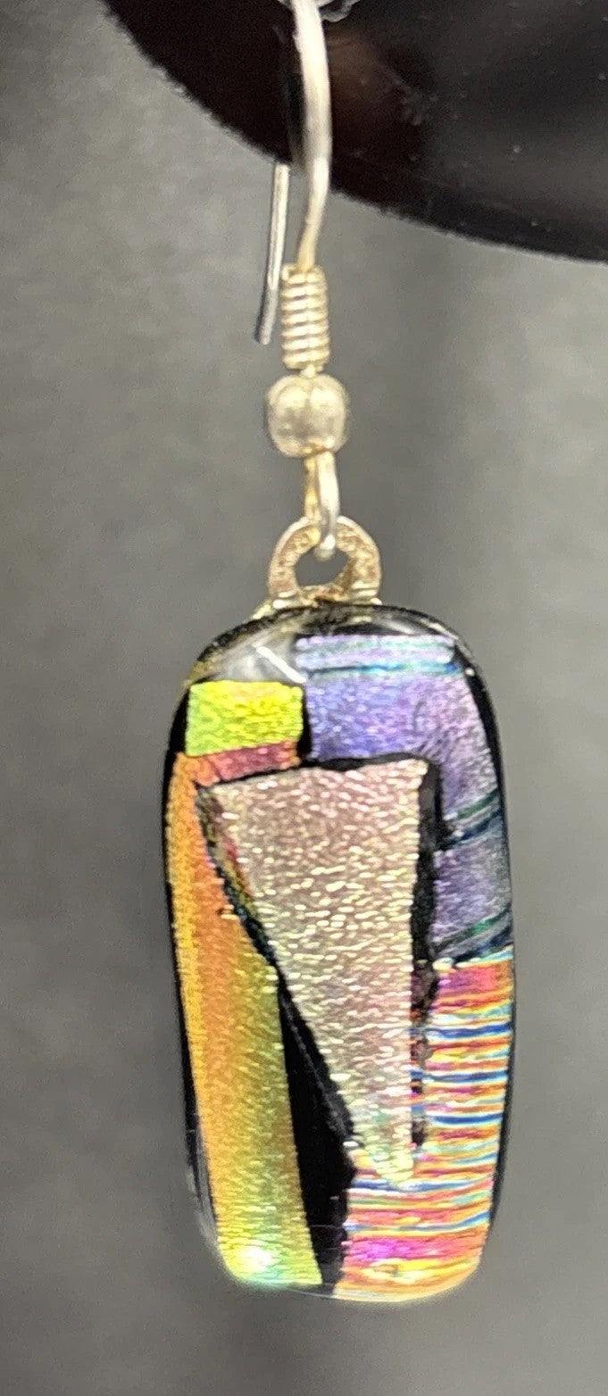 Dichroic Fused Glass Earrings Multicolour Artisan Drop Dangle Statement