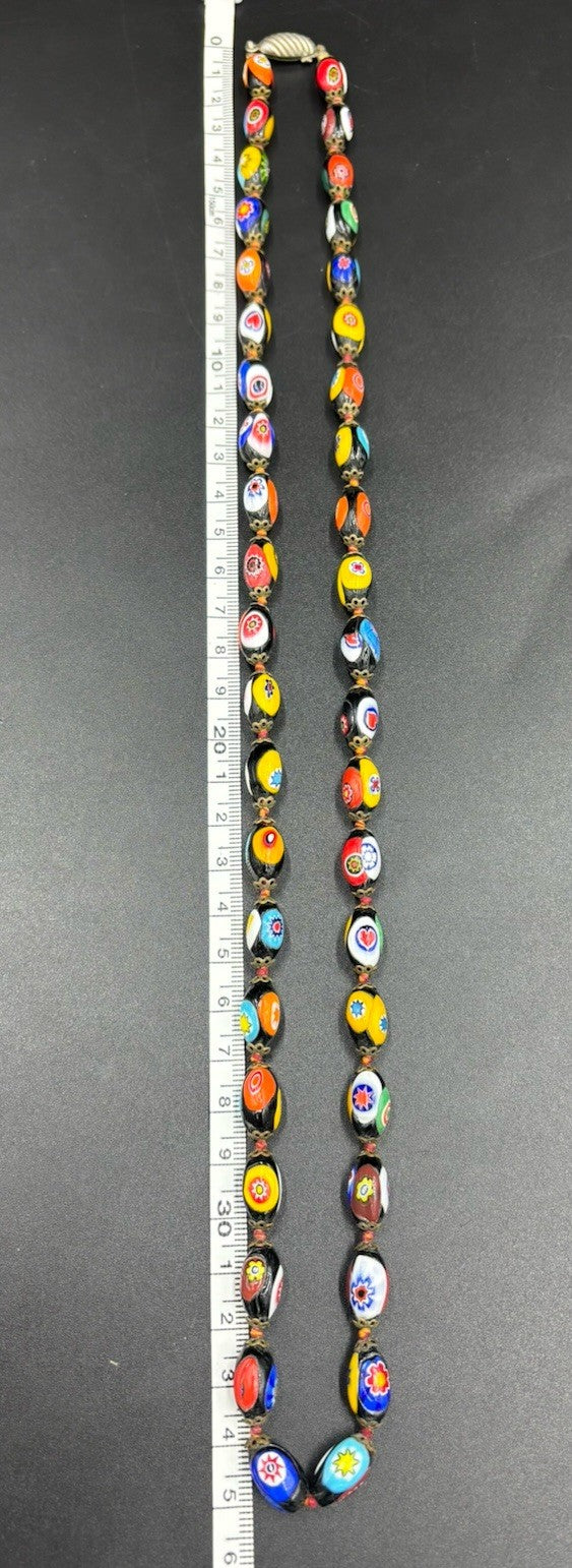 Vintage Murano Millefiori Glass Bead Necklace & Bracelet Set Venetian 1950s
