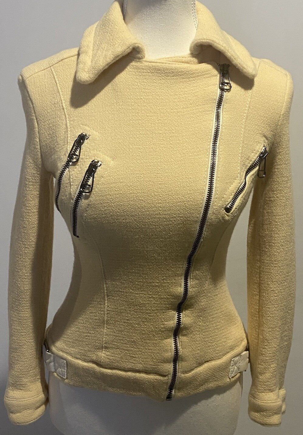 RARE Versus Versace Italian Wool Moto Jacket Ivory Asymmetric Zip Y2K Designer