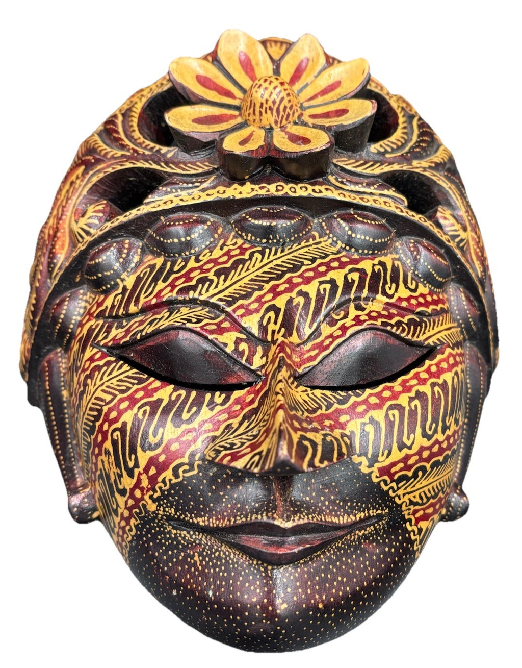 Vintage Balinese Wooden Barong Mask Hand Carved Wall Art