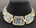 Vtg Aldo Statement Necklace Collar Faux Crocodile Print. Gold Tone