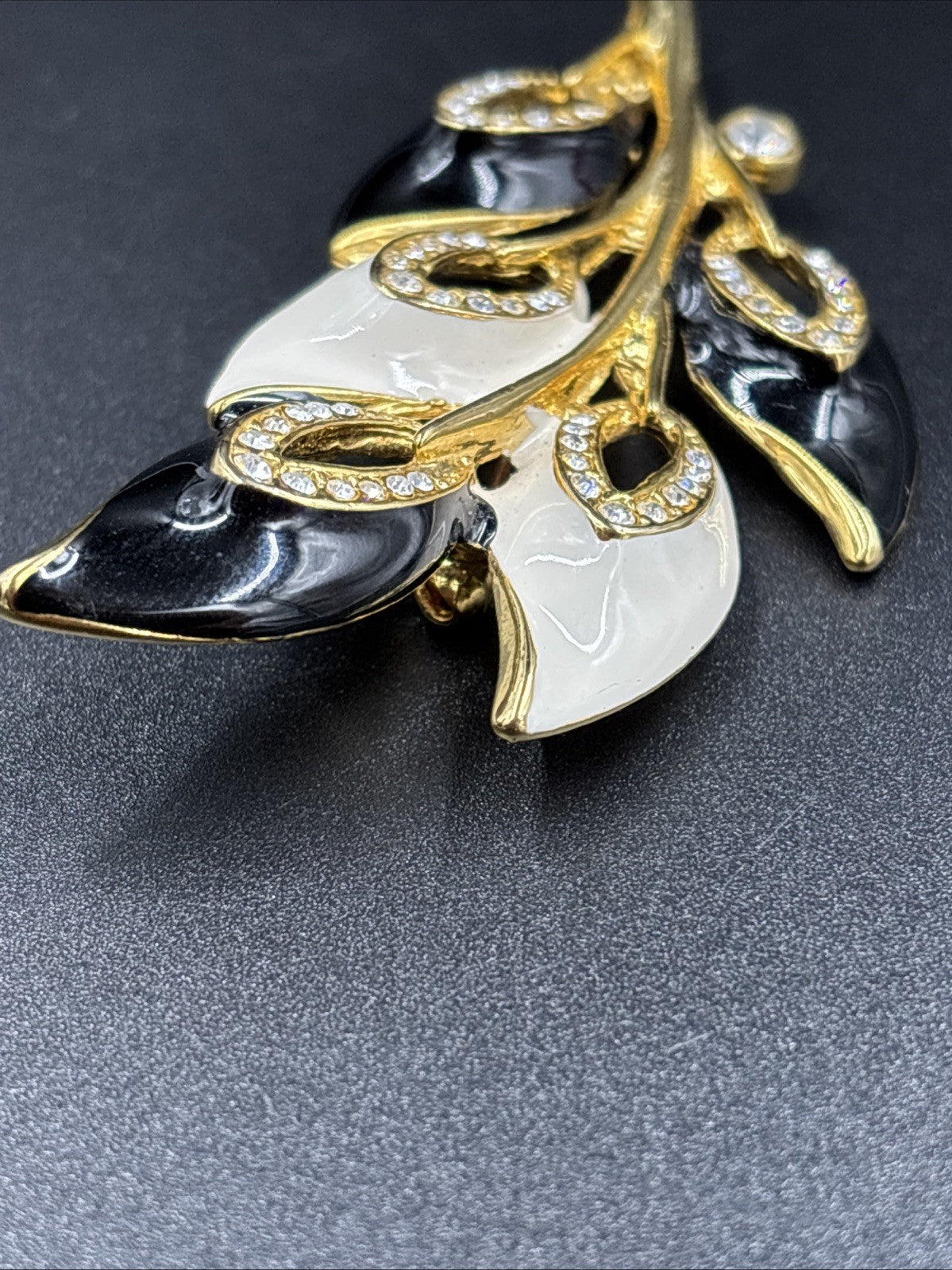Vintage Enamel Classic Black & White Rhinestone’s Brooch 1990’s