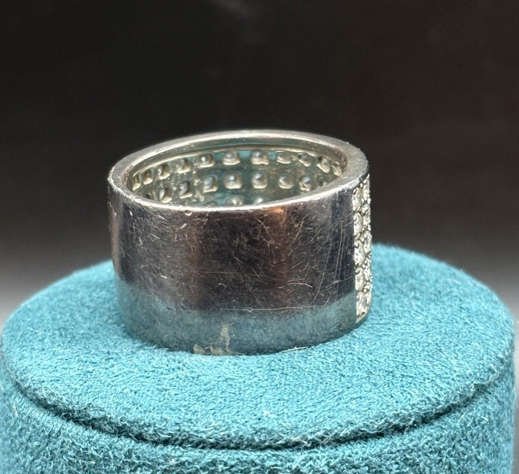 ESSE 925 Sterling Silver Pave CZ Mens Wide Band Statement Ring Size 10.5