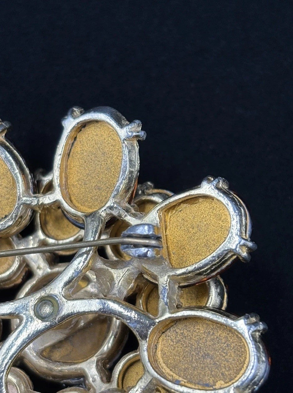 Huge Vintage Glass Brooch Tiger Eye Look 1950s Bold Statement Jewelry