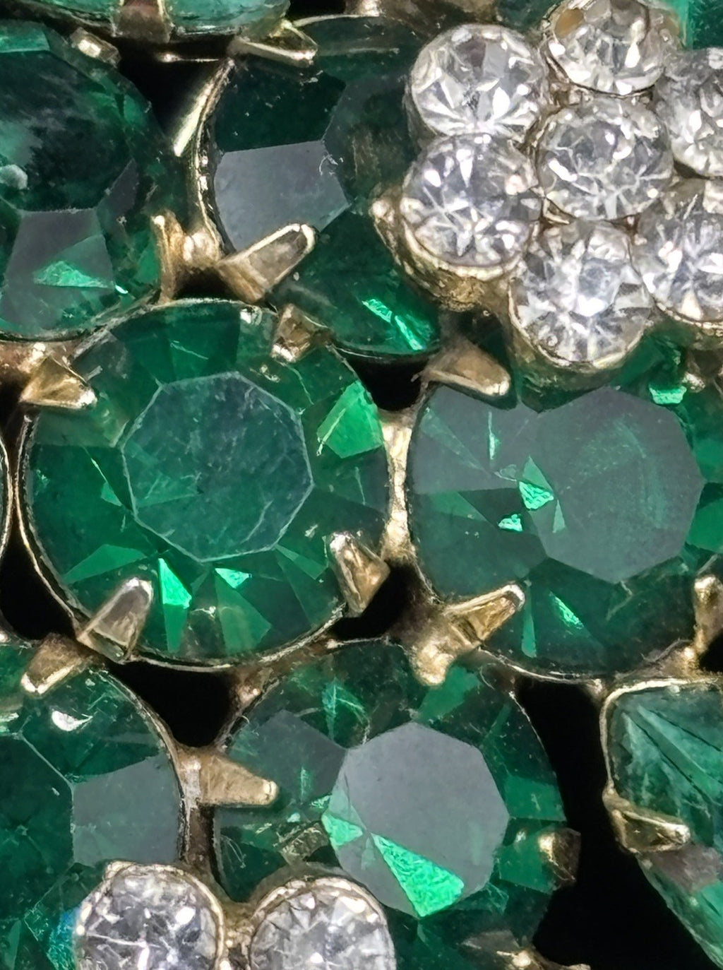 Vintage Weiss Green Rhinestone Brooch Signed Floral Cluster 1950s Jewelry