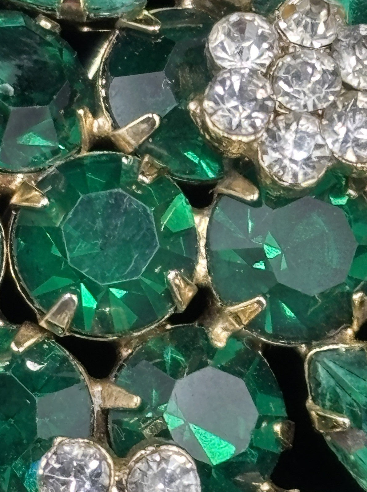 Vintage Weiss Green Rhinestone Brooch Signed Floral Cluster 1950s Jewelry