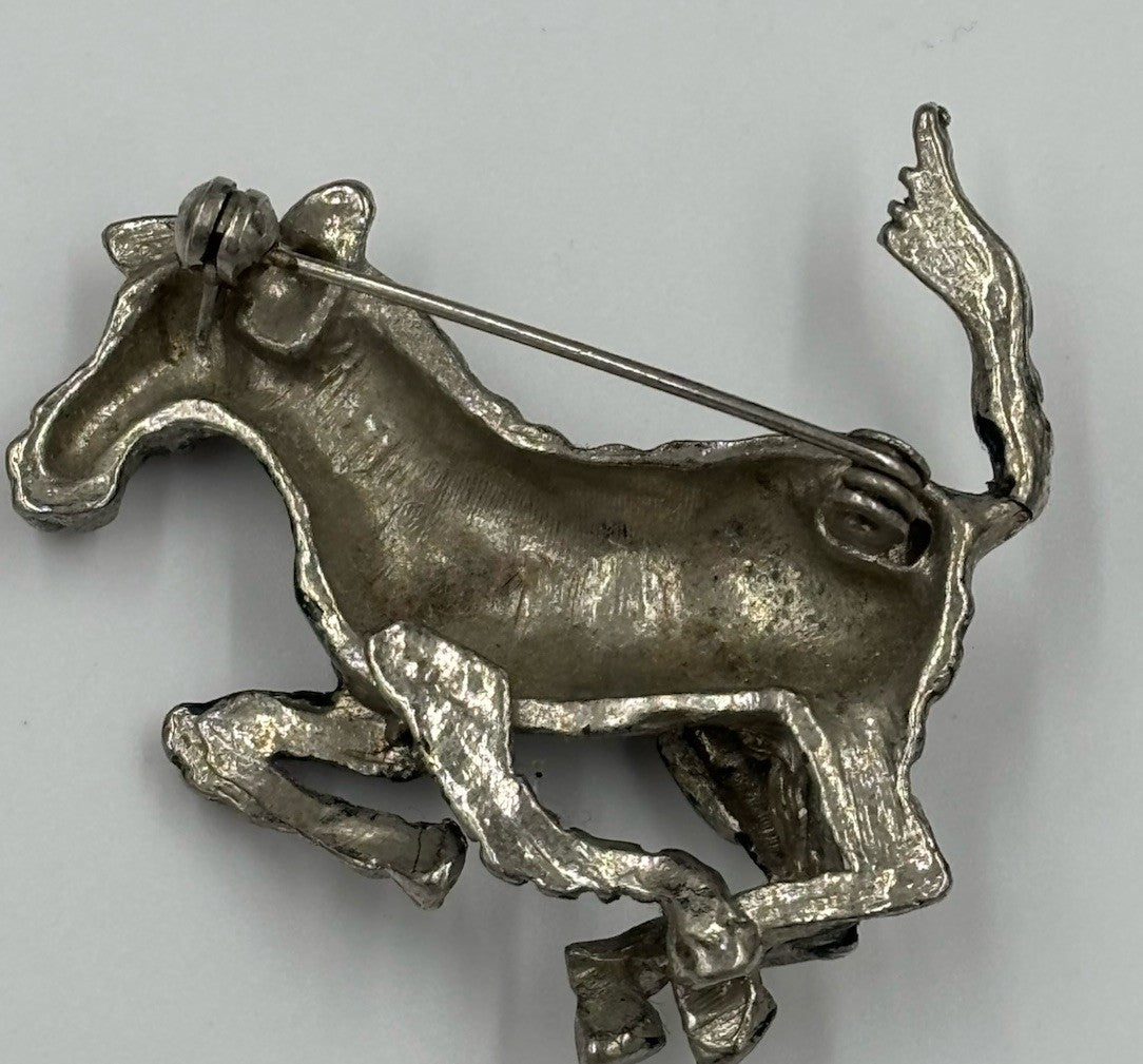 Vintage Silver Tone Zebra Brooch – Brutalist Modernist Animal Pin 1960s Style