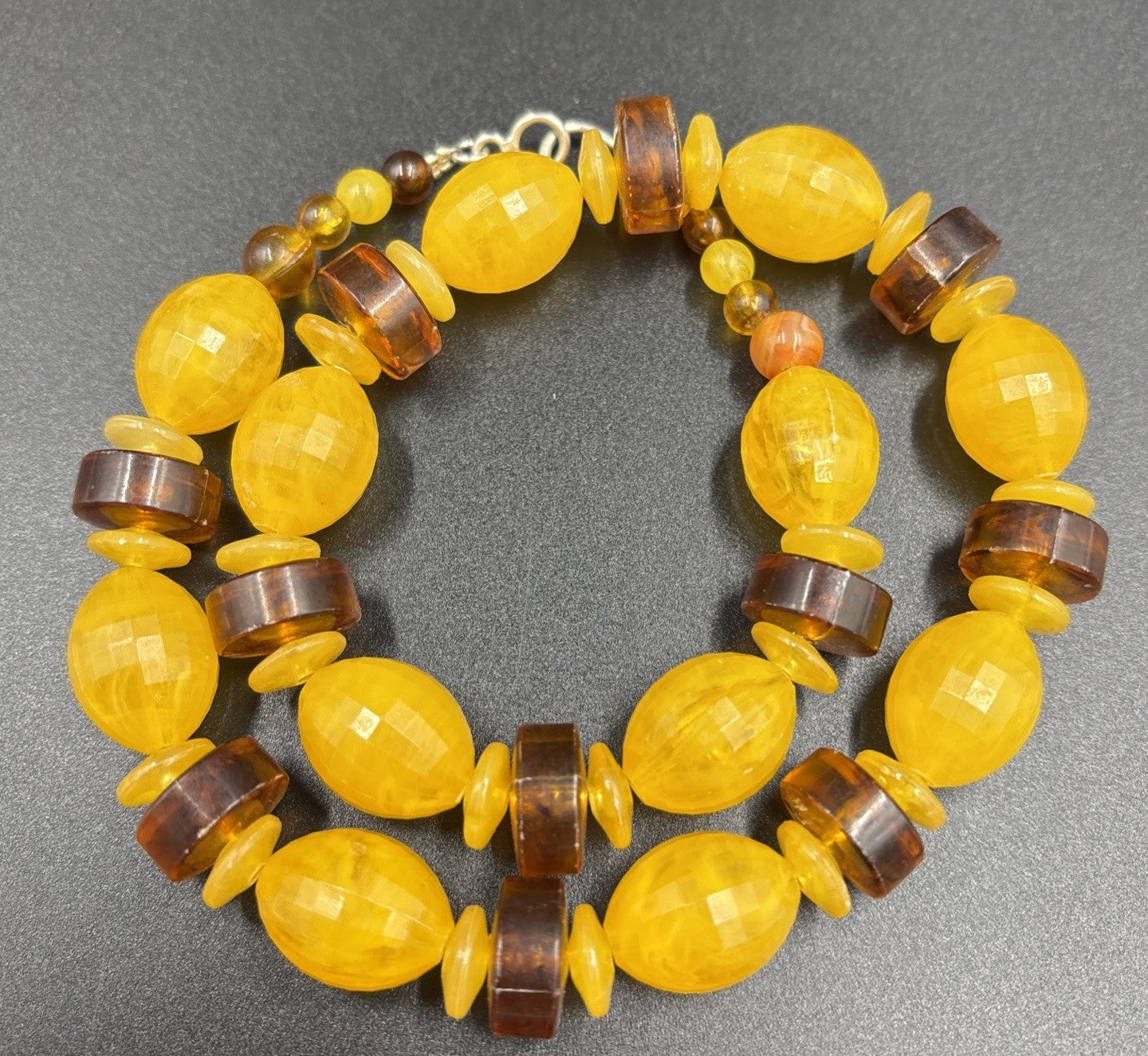 Vintage Amber Style Bead Necklace Resin or Bakelite Silver Hook