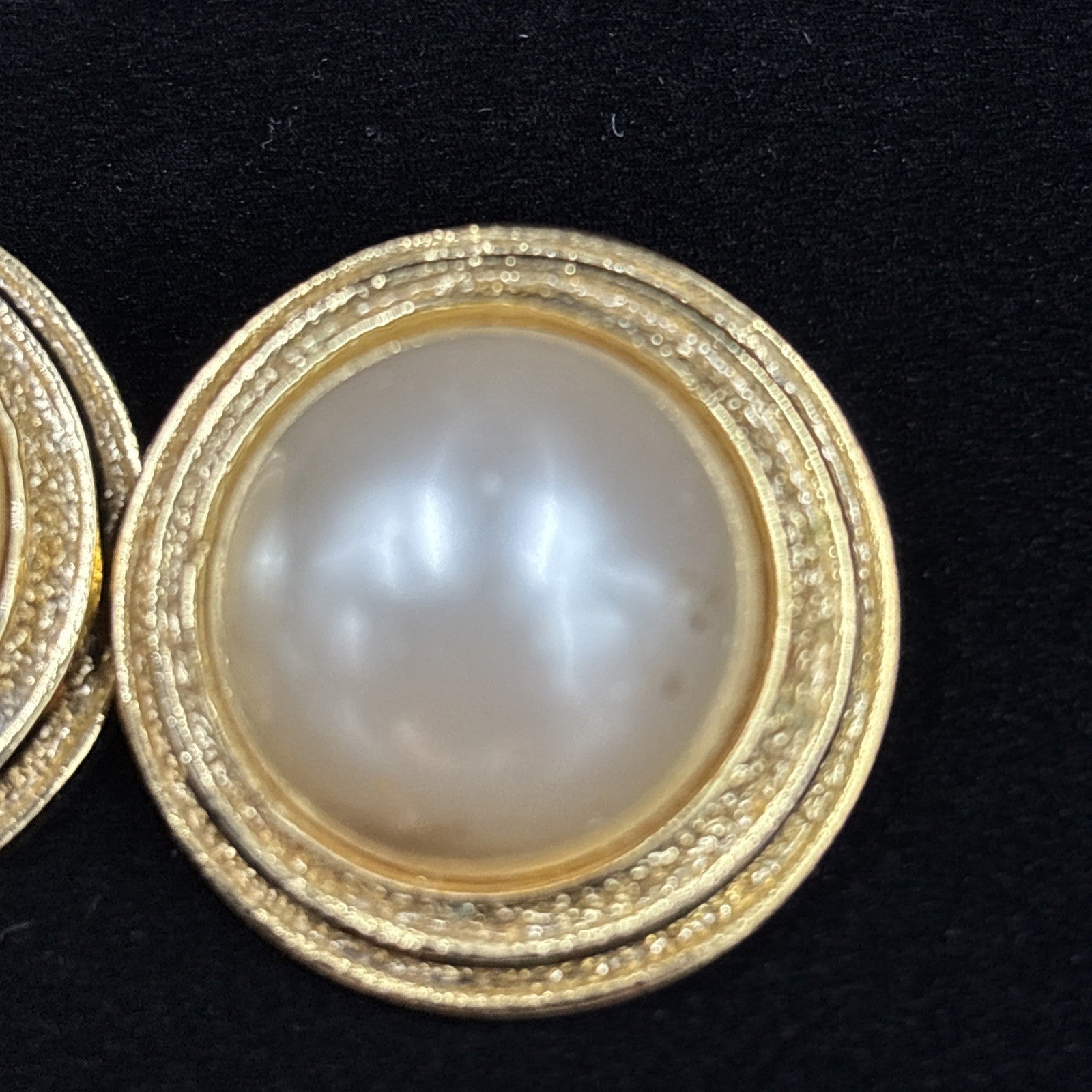 Vintage Orena Paris Glamorous French clip-on Earrings - Faux Pearl Gold Tone
