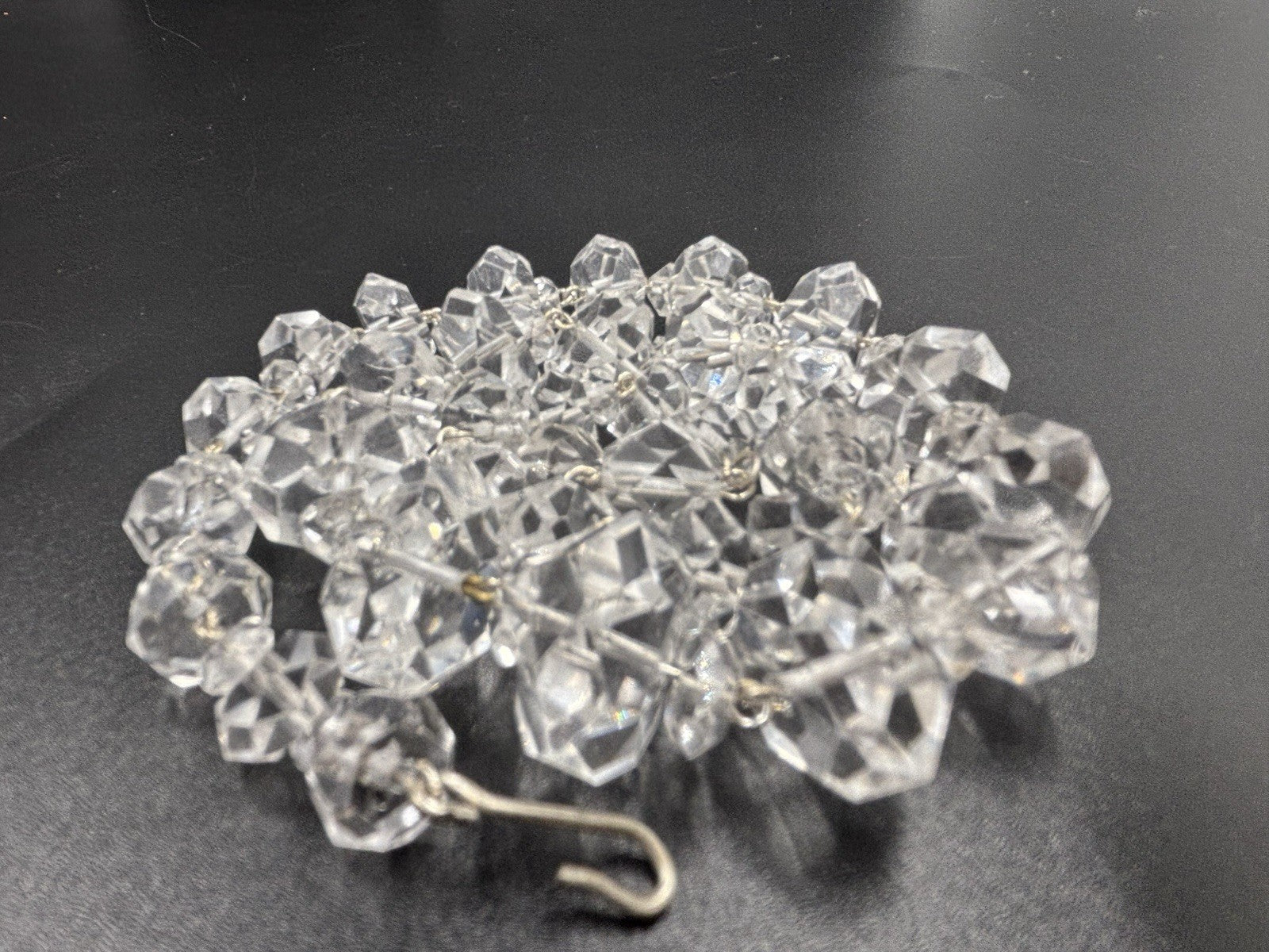 Antique Rock Crystal Quartz Necklace Faceted Beads & Sterling Silver Art Deco