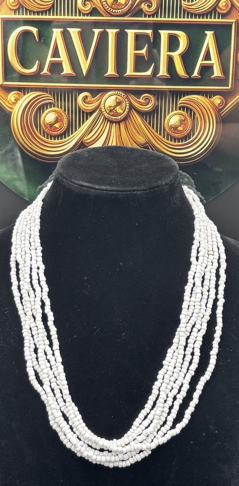 Vintage White Glass Seed Bead Necklace Multi Strand 122cm Button Clasp