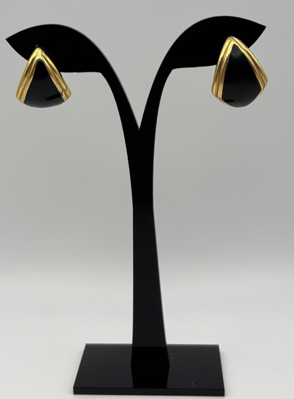 Vintage Monet Black Enamel Gold Tone Earrings Signed Designer Jewelry