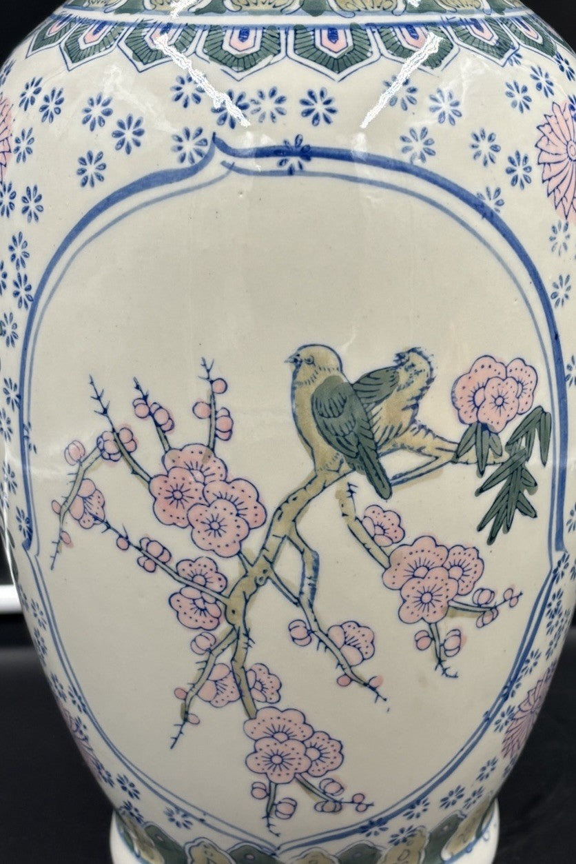 Chinese Jingdezhen Porcelain Vase Hand Painted Birds Peony Floral 42cm Large
