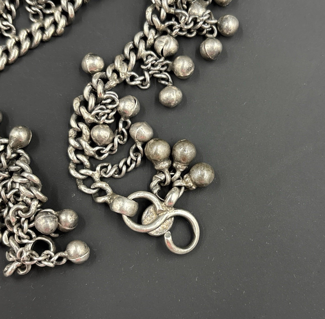 Vintage Sterling Silver Chain Anklet Choker Bells Charm Boho Tribal Jewelry