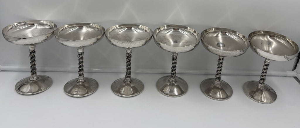 Vintage Valero Spain Silver Plated Coupe Glass Set 6 Twisted Stem Dessert