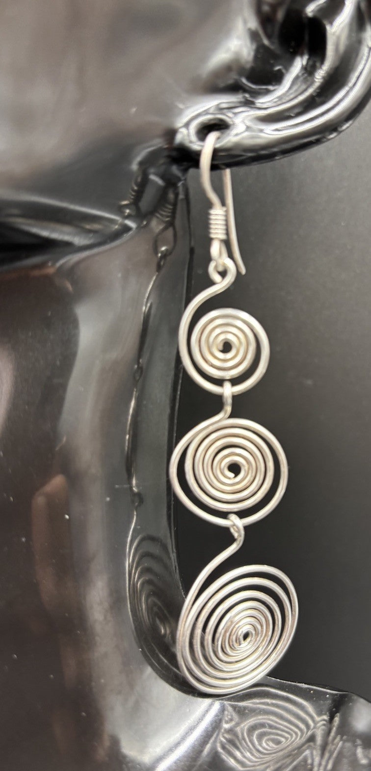 Stirling Silver Earrings Spiral Drop Dangling Long Earrings Vtg