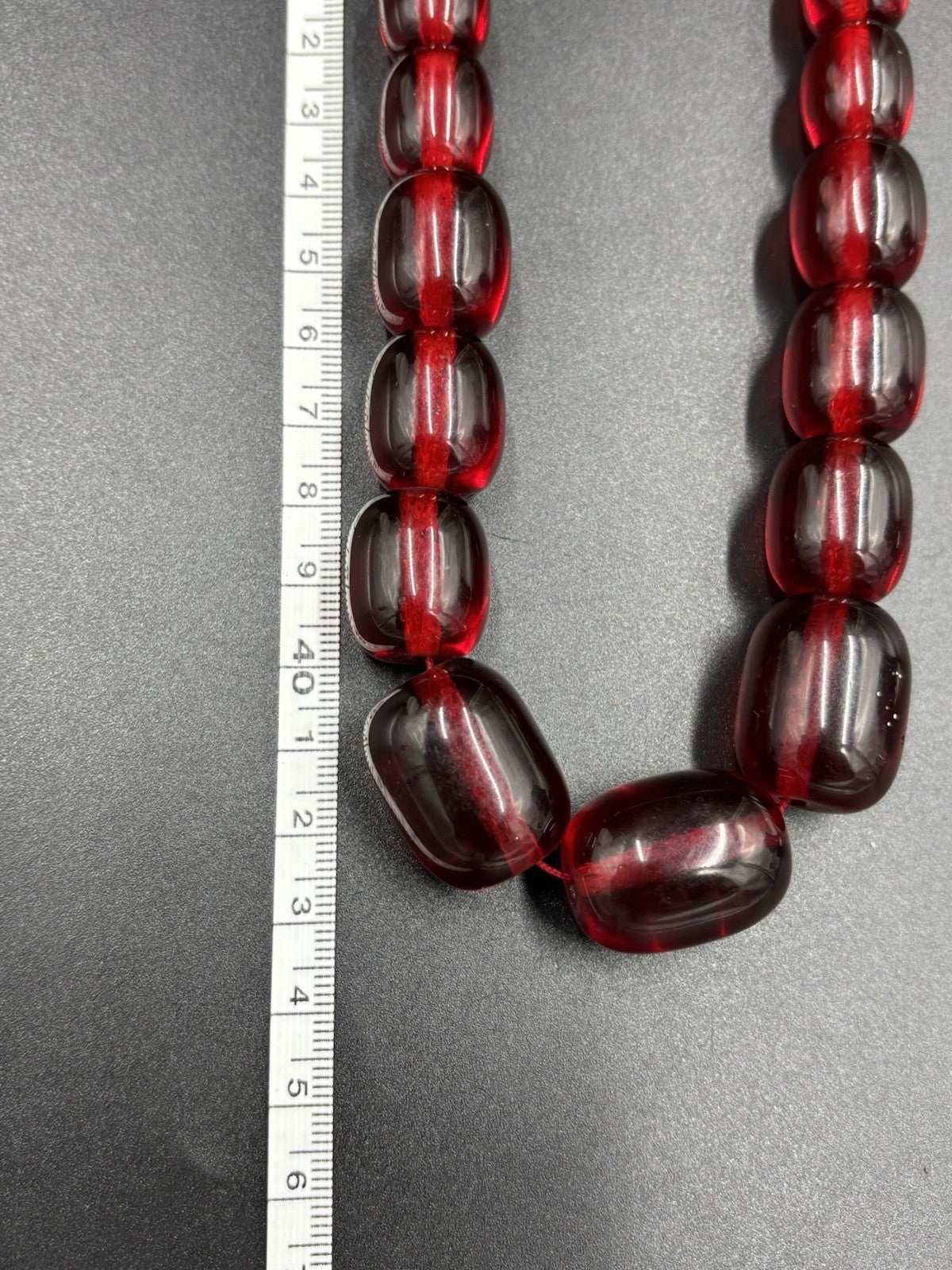 Vintage 1930s Cherry Amber Phenolic Necklace 132g Red Translucent Beads