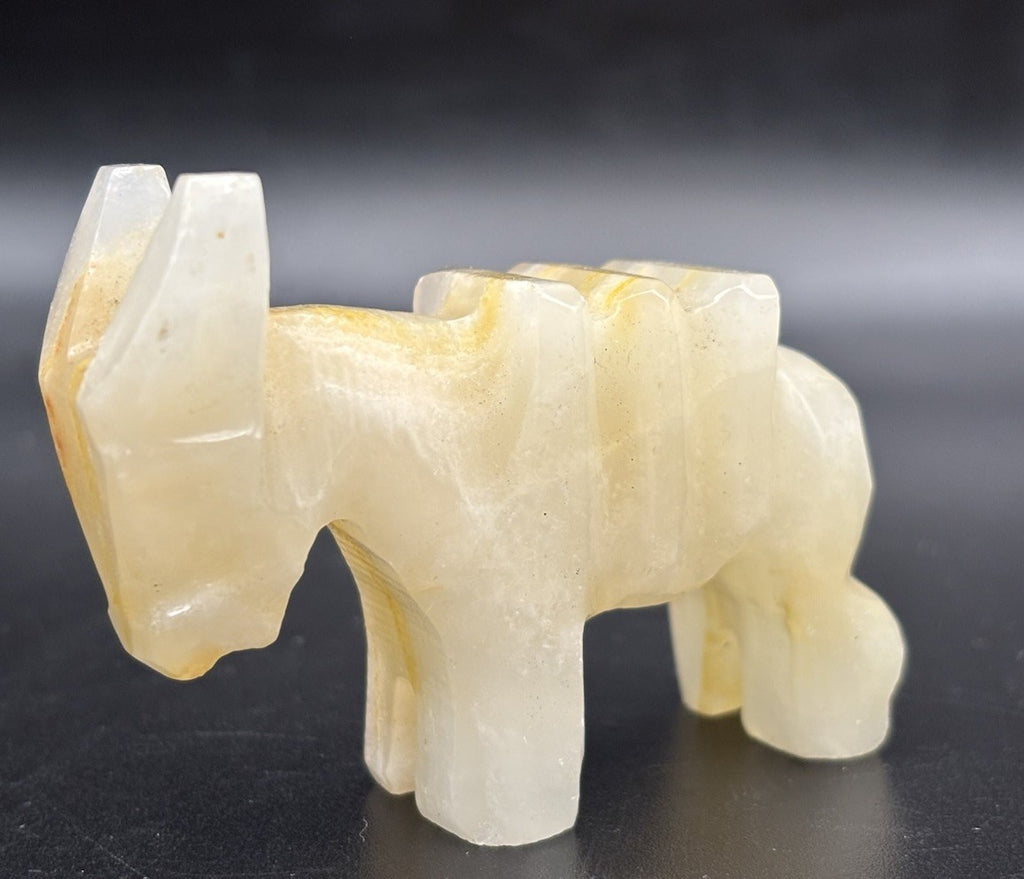 Vintage Hand Carved Onyx Donkey Figurine Banded Calcite Stone Animal