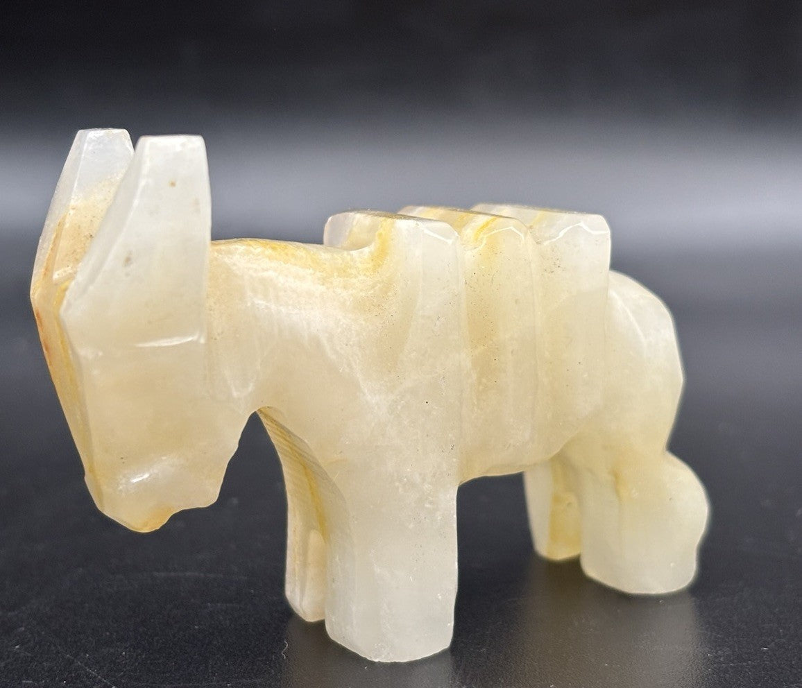 Vintage Hand Carved Onyx Donkey Figurine Banded Calcite Stone Animal