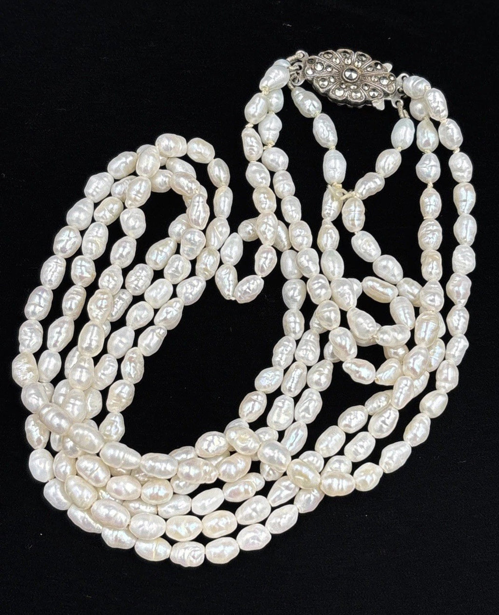 Vintage Baroque Pearl Necklace Bracelet Set 3 Strand Sterling Clasp