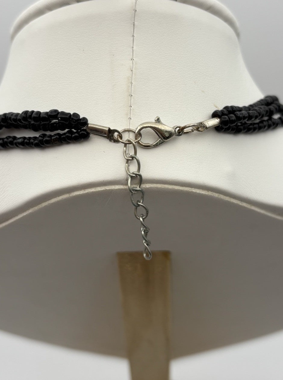 Mother of Pearl Shell Pendant Necklace Black Beaded Strand