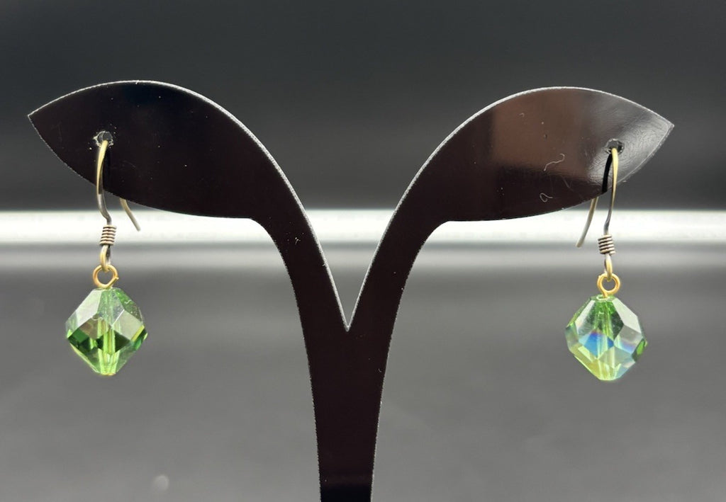 Vintage 1950s Aurora Borealis Green Crystal Bib Necklace & Earrings Set