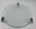 Vintage Modernist Glass Serving Tray Pewter Tone Feet Centrepiece Platter 27cm