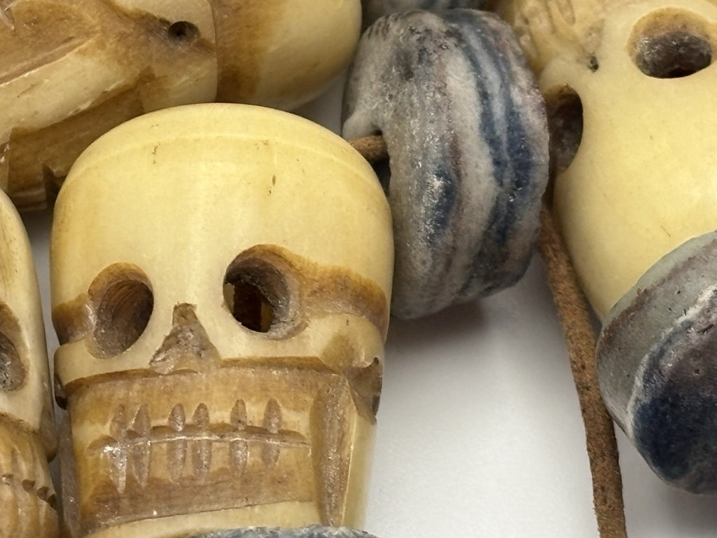 Antique Attributed Tibetan Style Skull Mala Necklace Carved Bone