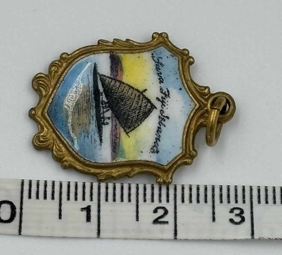 Rare Vintage Enamel Shield Charm Suva Fiji Islands EP Travel Souvenir Pendant