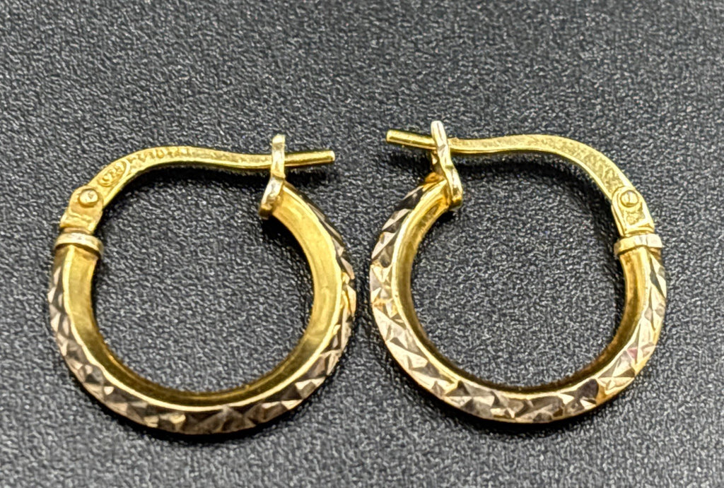 Vintage 9K Gold Filled on Sterling Silver Hoop Earrings Diamond Cut Pattern