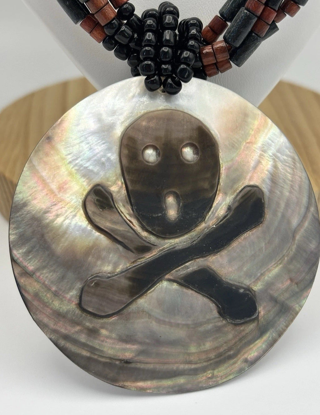 Tribal Skull Crossbones Shell Pendant Necklace Beaded Gothic Boho Jewelry