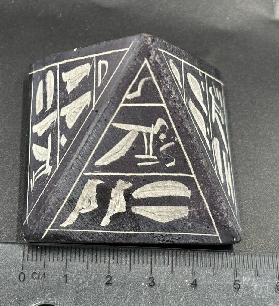 Egyptian Basalt Pyramid Hieroglyph Carved Stone Souvenir Handmade Egypt