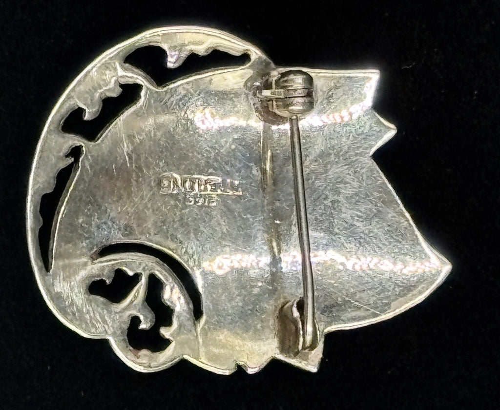 Antique Siam Sterling Silver Niello Thai Dancer Shield Brooch