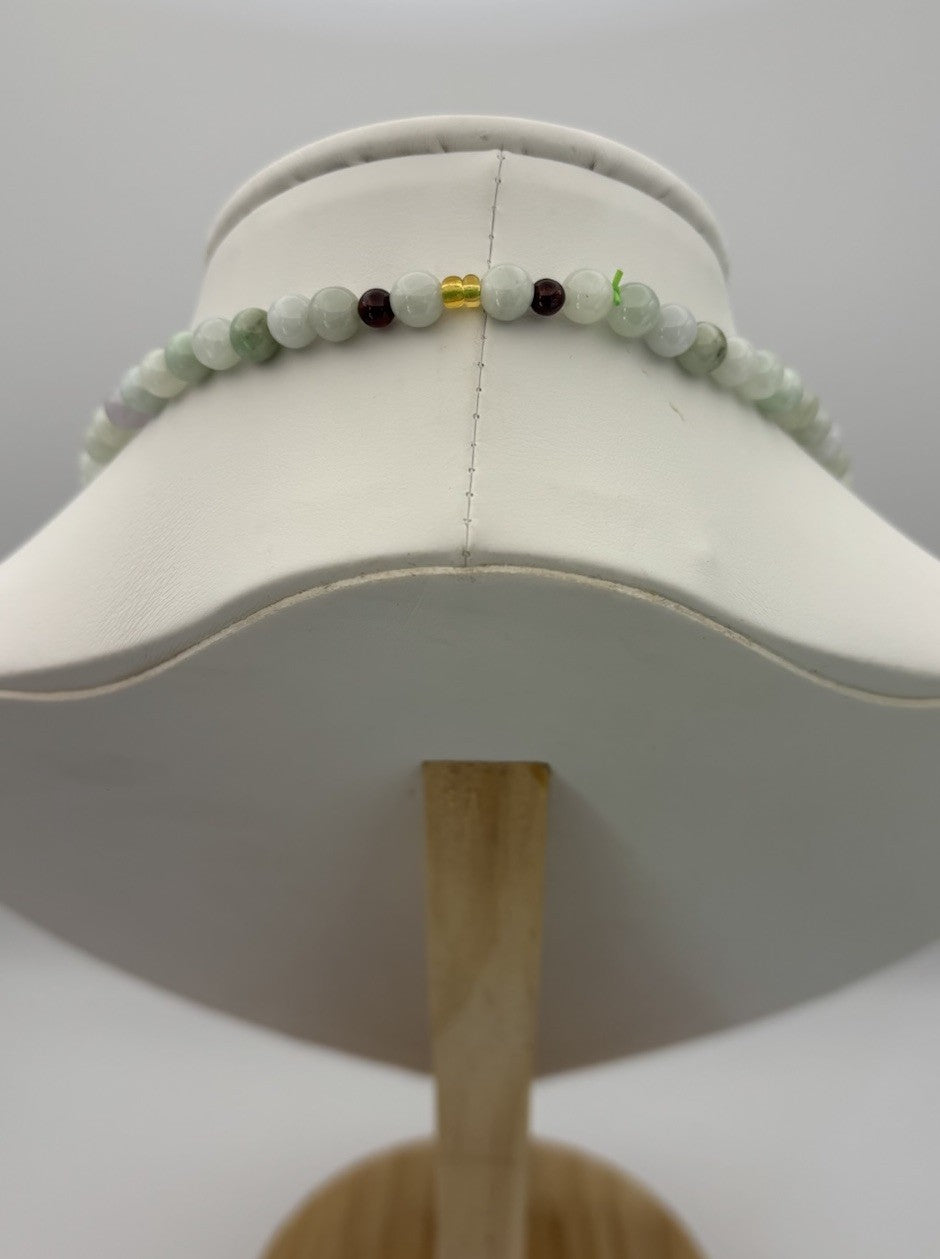 Vintage Natural Jadeite Bead Necklace Pale Green White Lavender Gemstone Strand