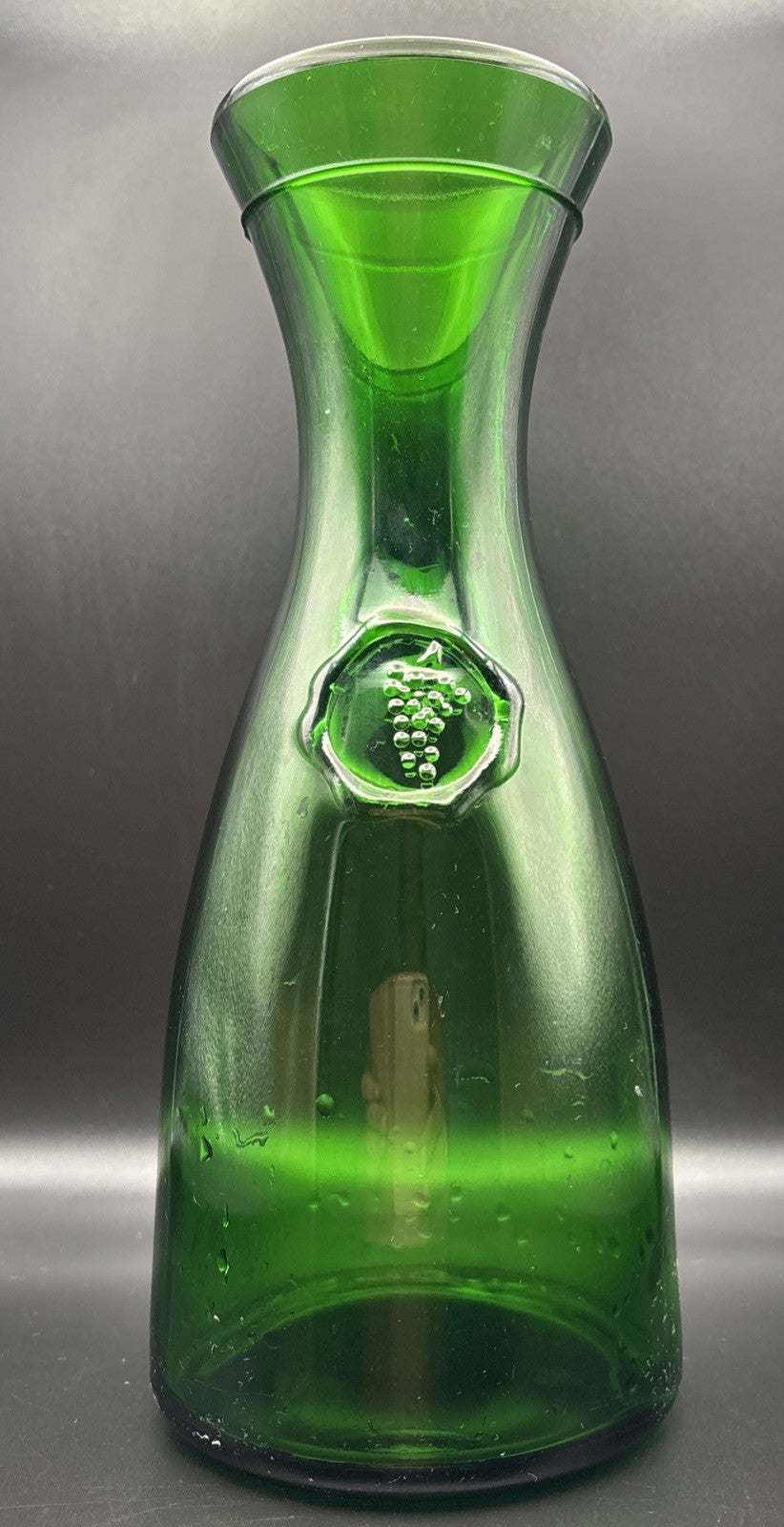 Vintage Italian Art Glass Vase Green Empoli Hand Blown Applied Prunt Mid Century