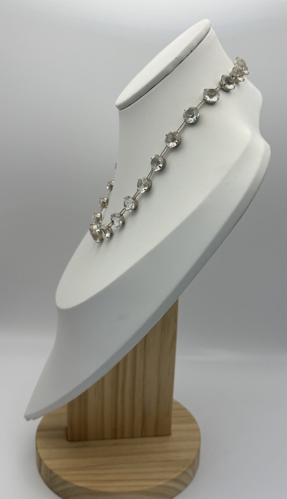 Antique Edwardian Sterling Silver Rock Crystal Rivière Necklace Czech 1910s