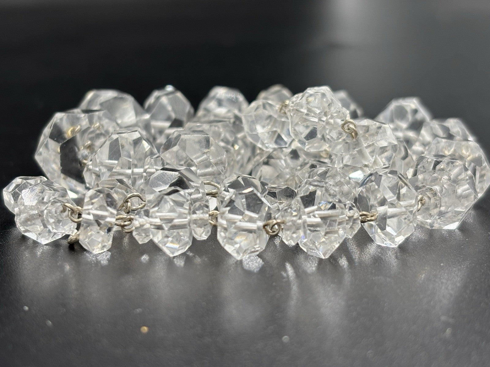 Antique Rock Crystal Quartz Necklace Faceted Beads & Sterling Silver Art Deco