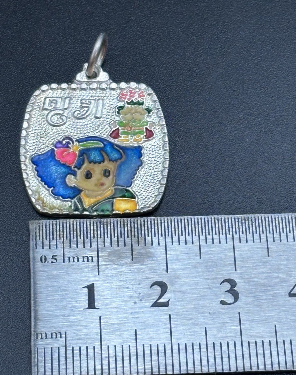 Vintage Asian 99 Silver Enamel Girl Pendant Thai Souvenir Charm