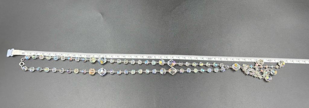 Vintage 1950s Aurora Borealis Crystal Necklace & Earrings Set Tassel Drop